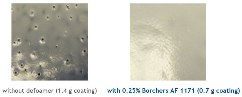 Coating without a defoamer to control foam Coating with Borchers defoamer to address surface foam
